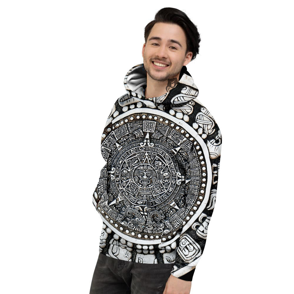 White And Black Maya Calendar Print Men's Hoodie-grizzshop