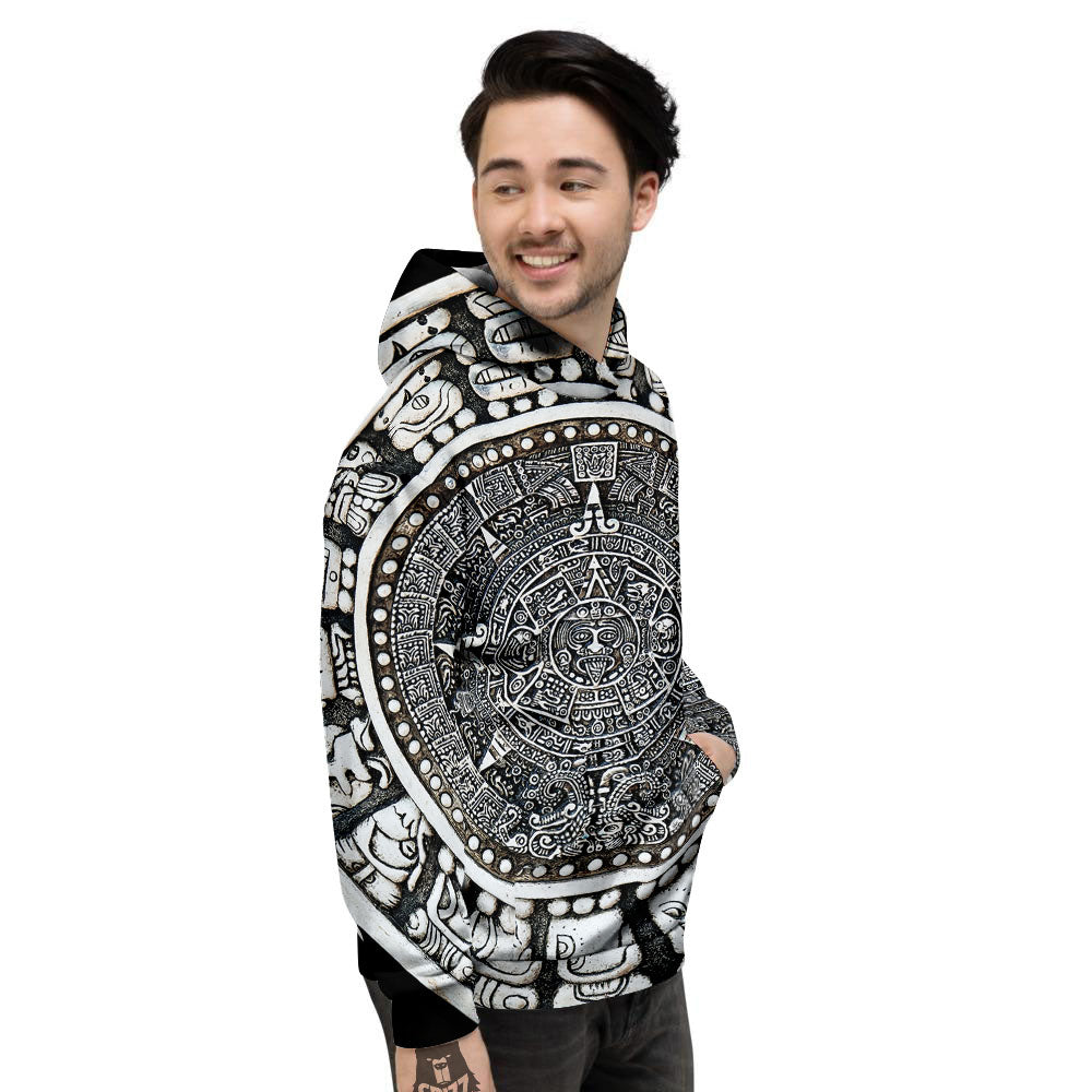 White And Black Maya Calendar Print Men's Hoodie-grizzshop