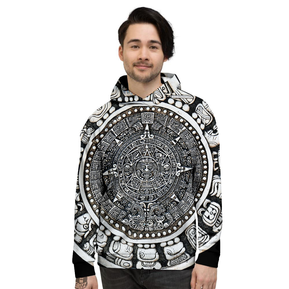 White And Black Maya Calendar Print Men's Hoodie-grizzshop