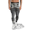 White And Black Maya Calendar Print Men's Leggings-grizzshop