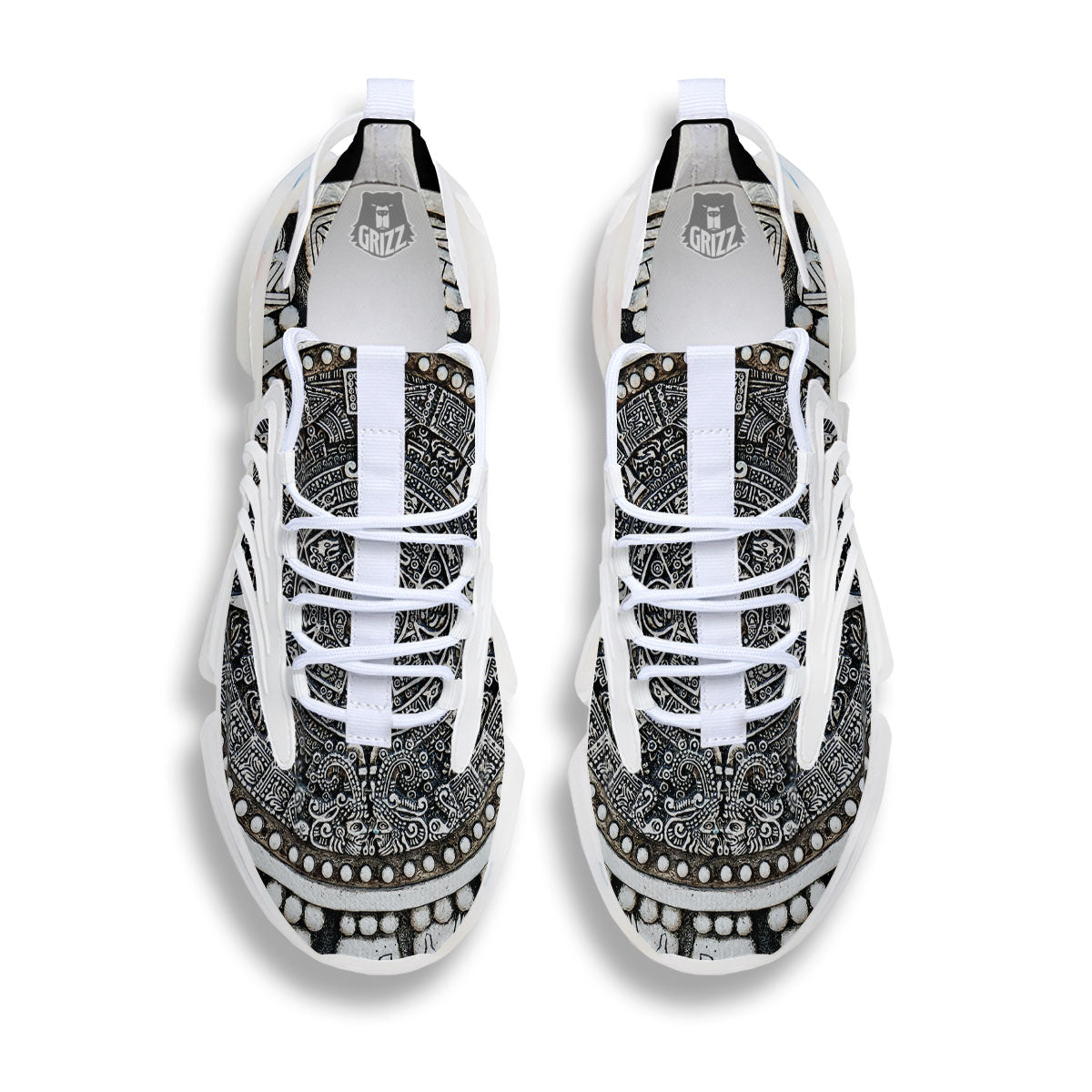 White And Black Maya Calendar Print White Gym Shoes-grizzshop