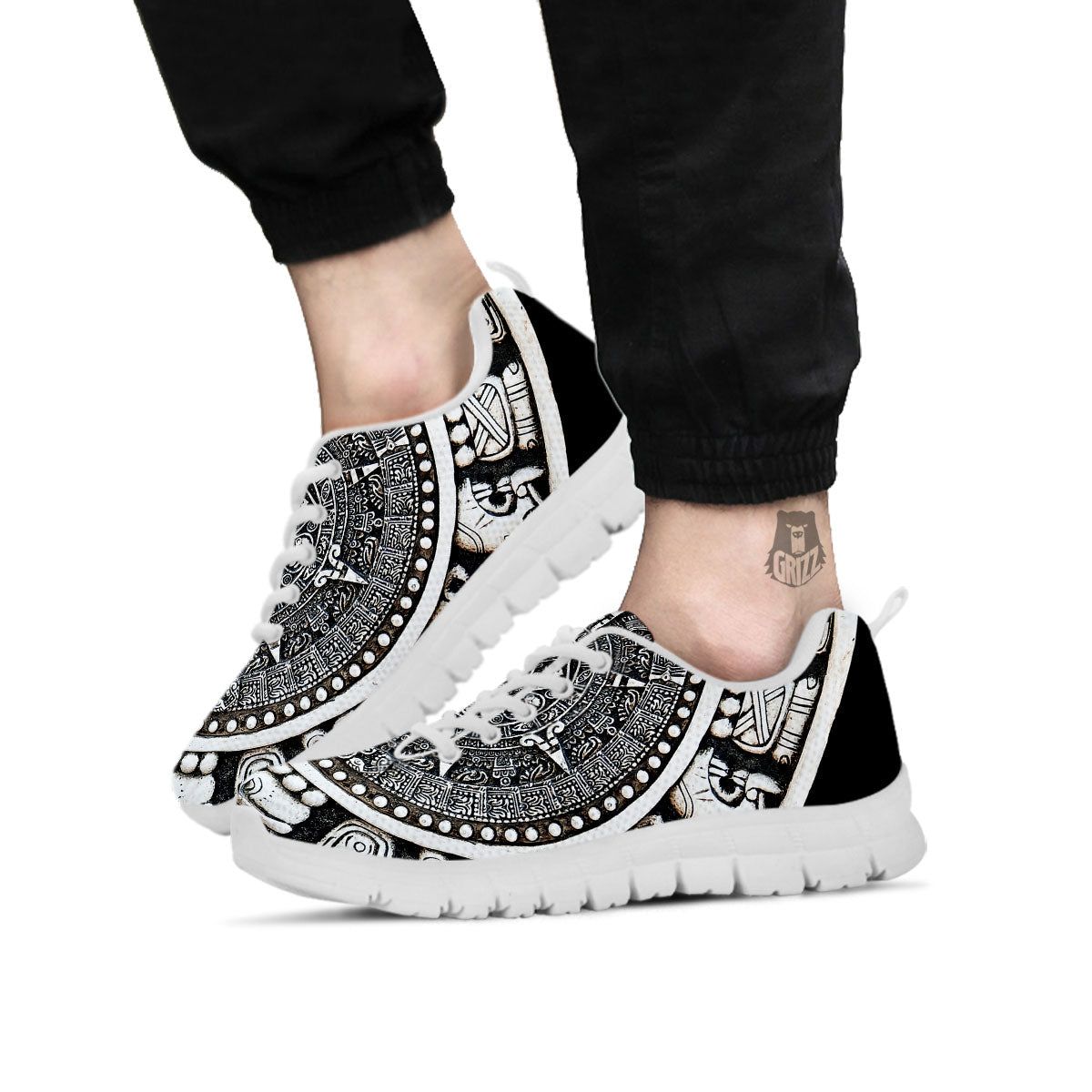 White And Black Maya Calendar Print White Sneaker-grizzshop