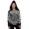 White And Black Maya Calendar Print Women's Bomber Jacket-grizzshop