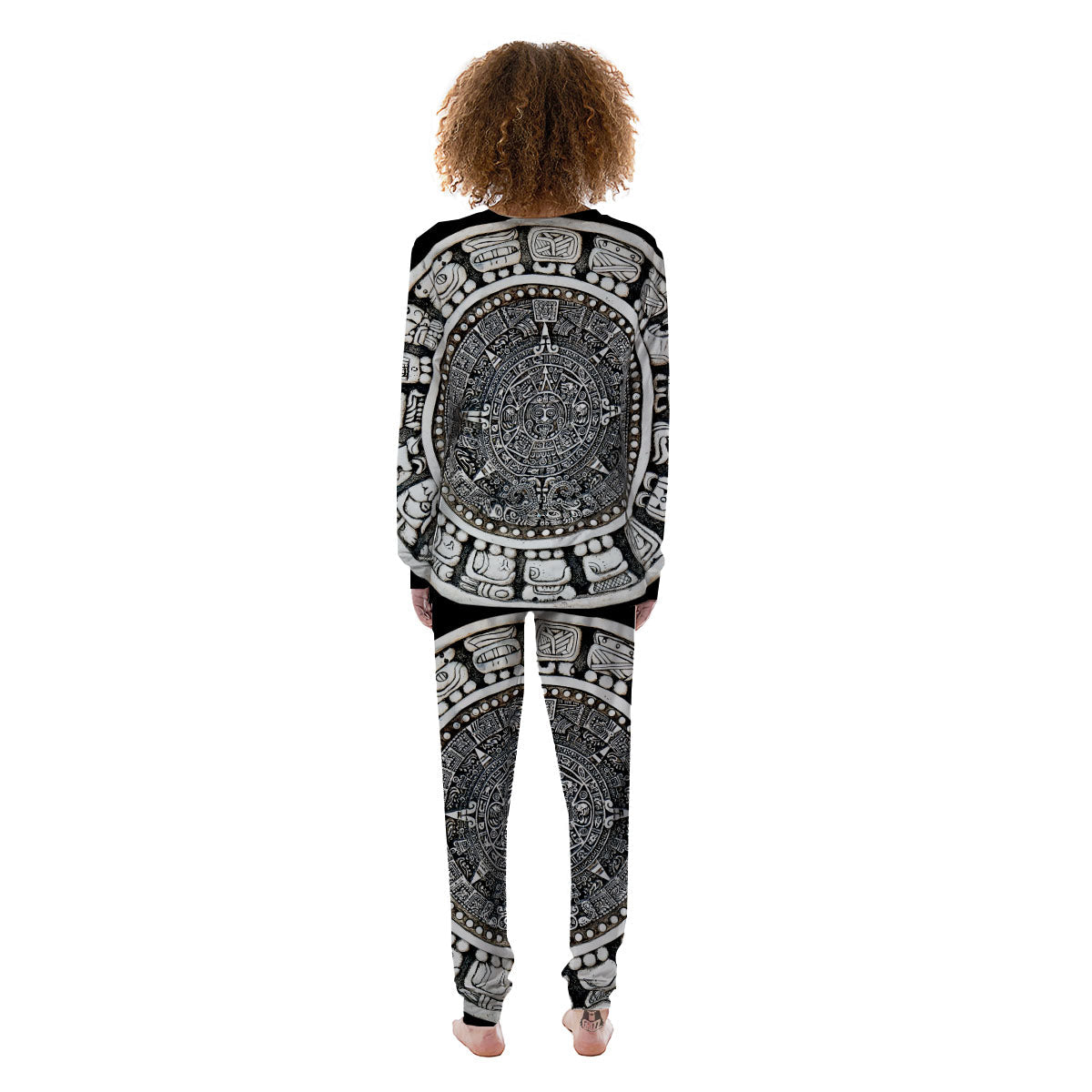 White And Black Maya Calendar Print Women's Pajamas-grizzshop