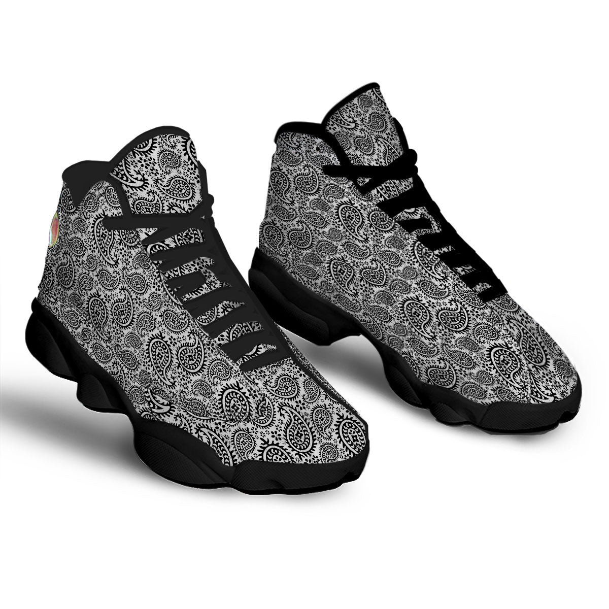 White And Black Paisley Print Pattern Black Basketball Shoes-grizzshop
