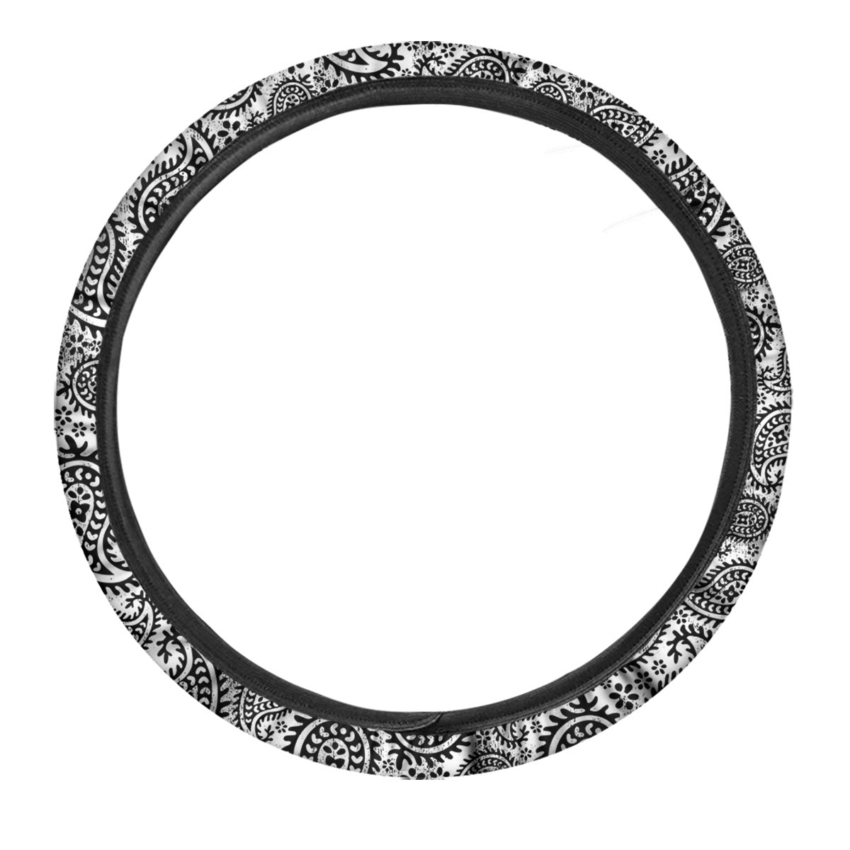 White And Black Paisley Print Pattern Car Steering Wheel Cover-grizzshop