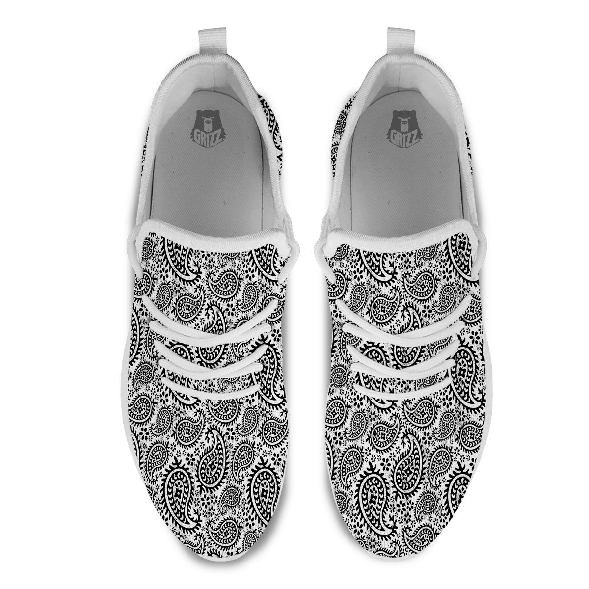 White And Black Paisley Print Pattern White Athletic Shoes-grizzshop