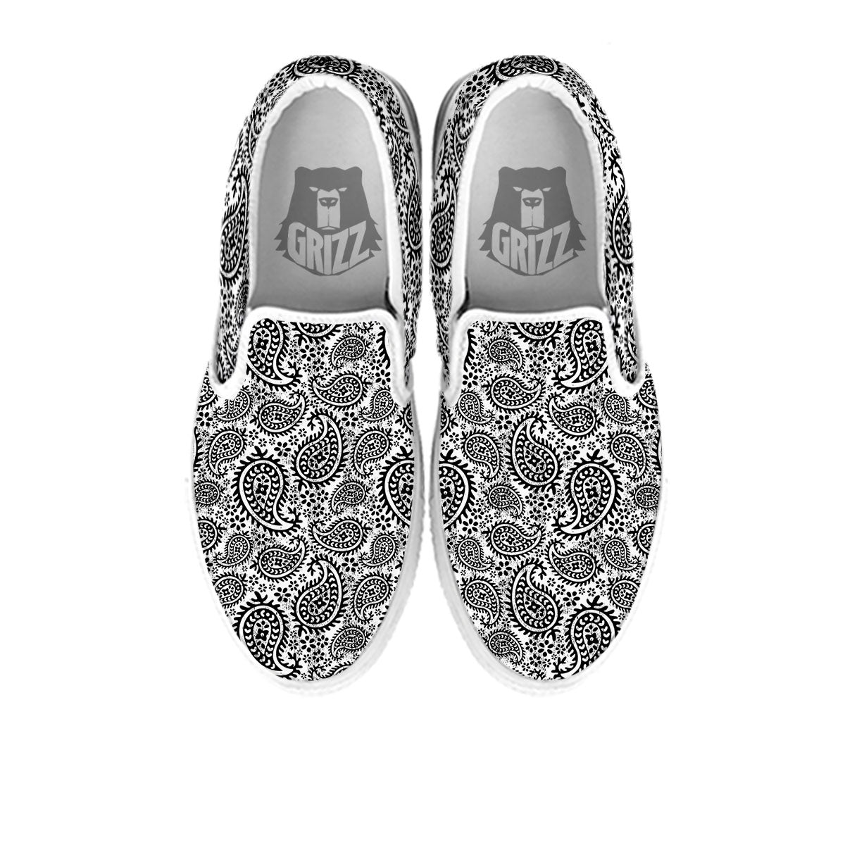 White And Black Paisley Print Pattern White Slip On Shoes-grizzshop