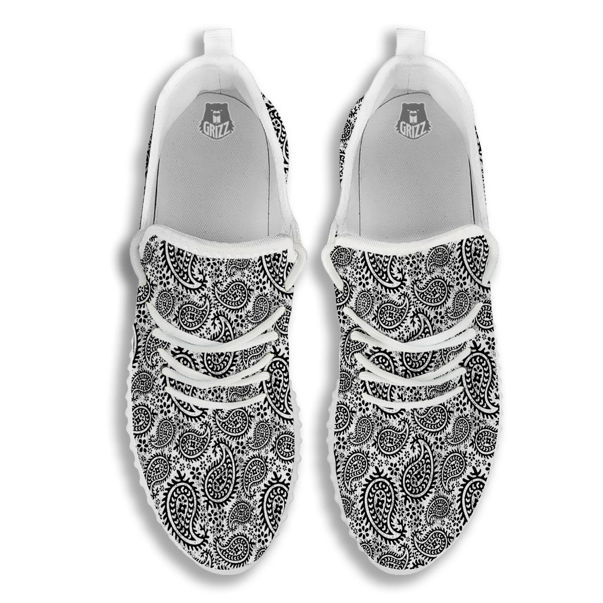 White And Black Paisley Print Pattern White Walking Shoes-grizzshop