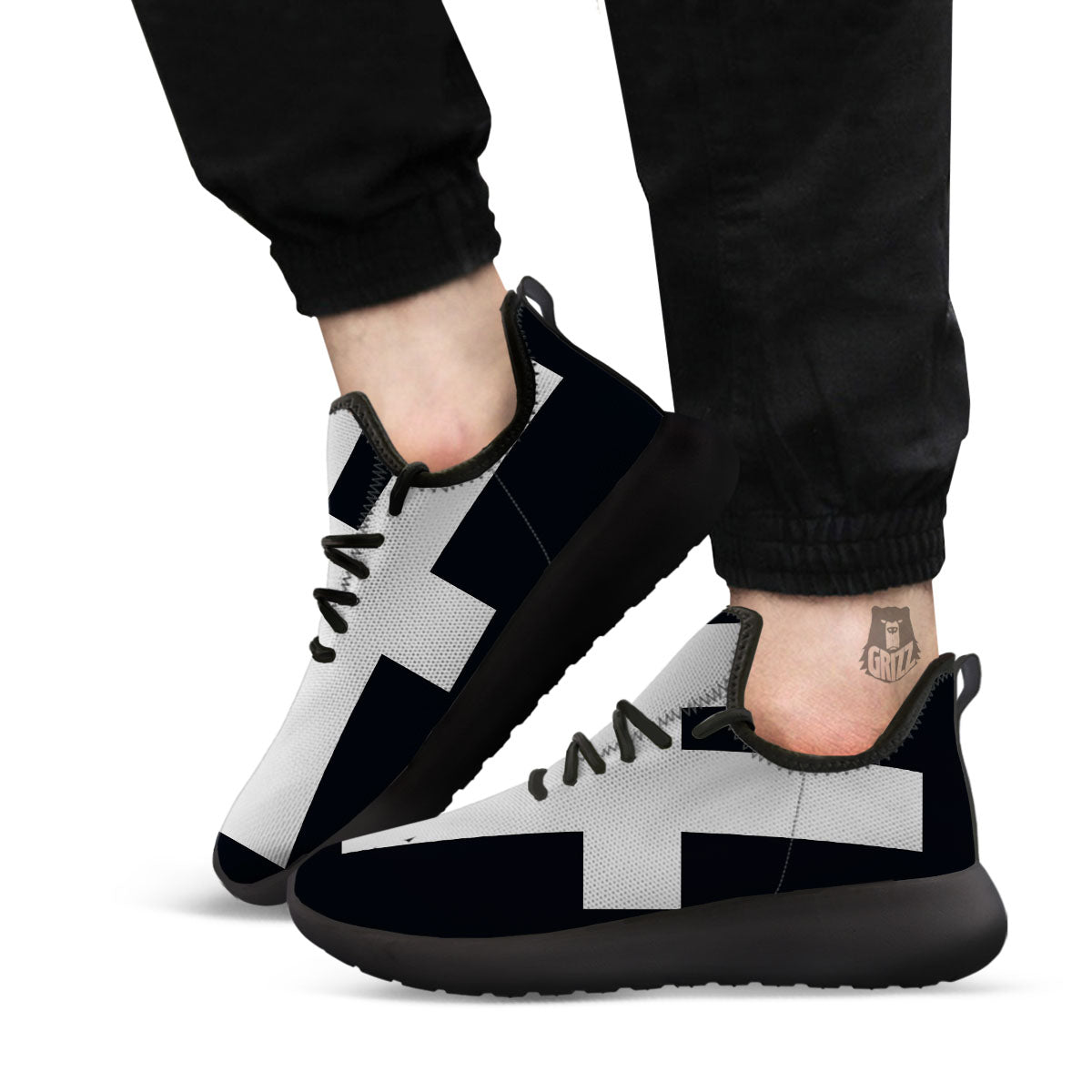 White And Black Pisces Sign Print Black Athletic Shoes-grizzshop