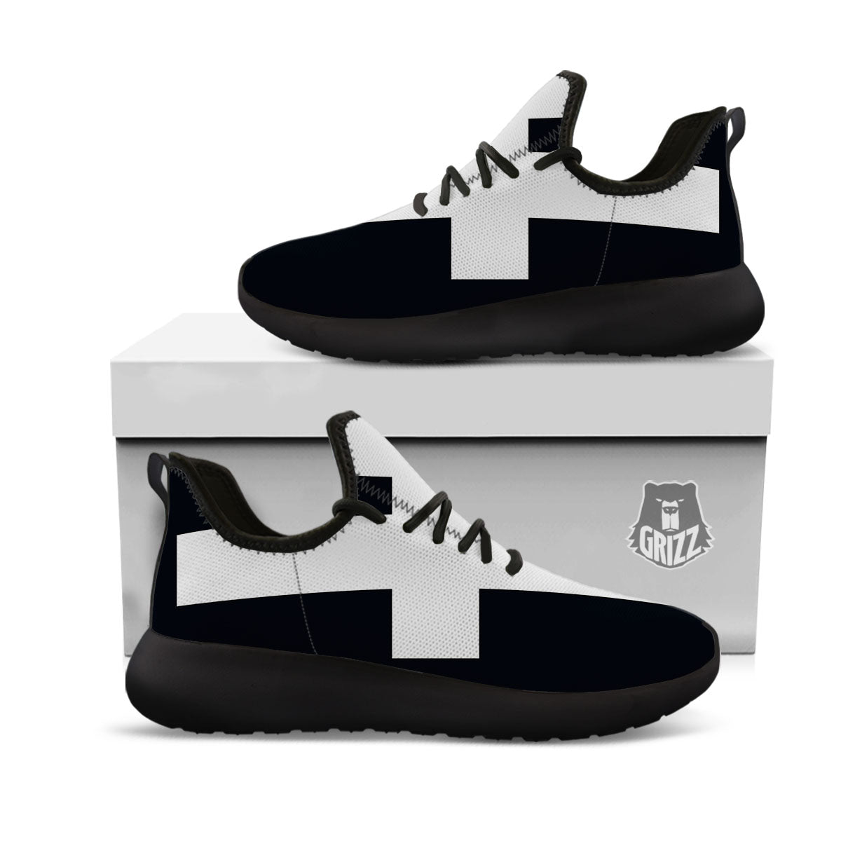 White And Black Pisces Sign Print Black Athletic Shoes-grizzshop
