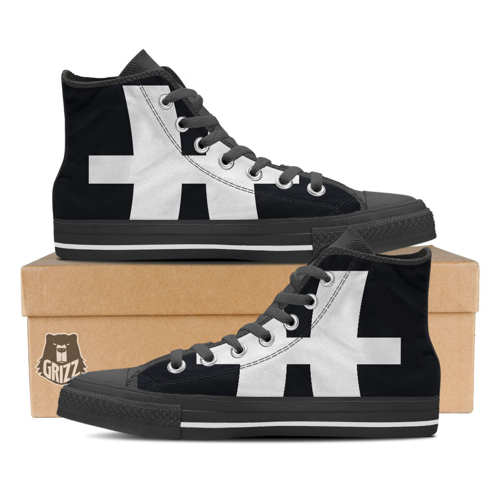 White And Black Pisces Sign Print Black High Top Shoes-grizzshop