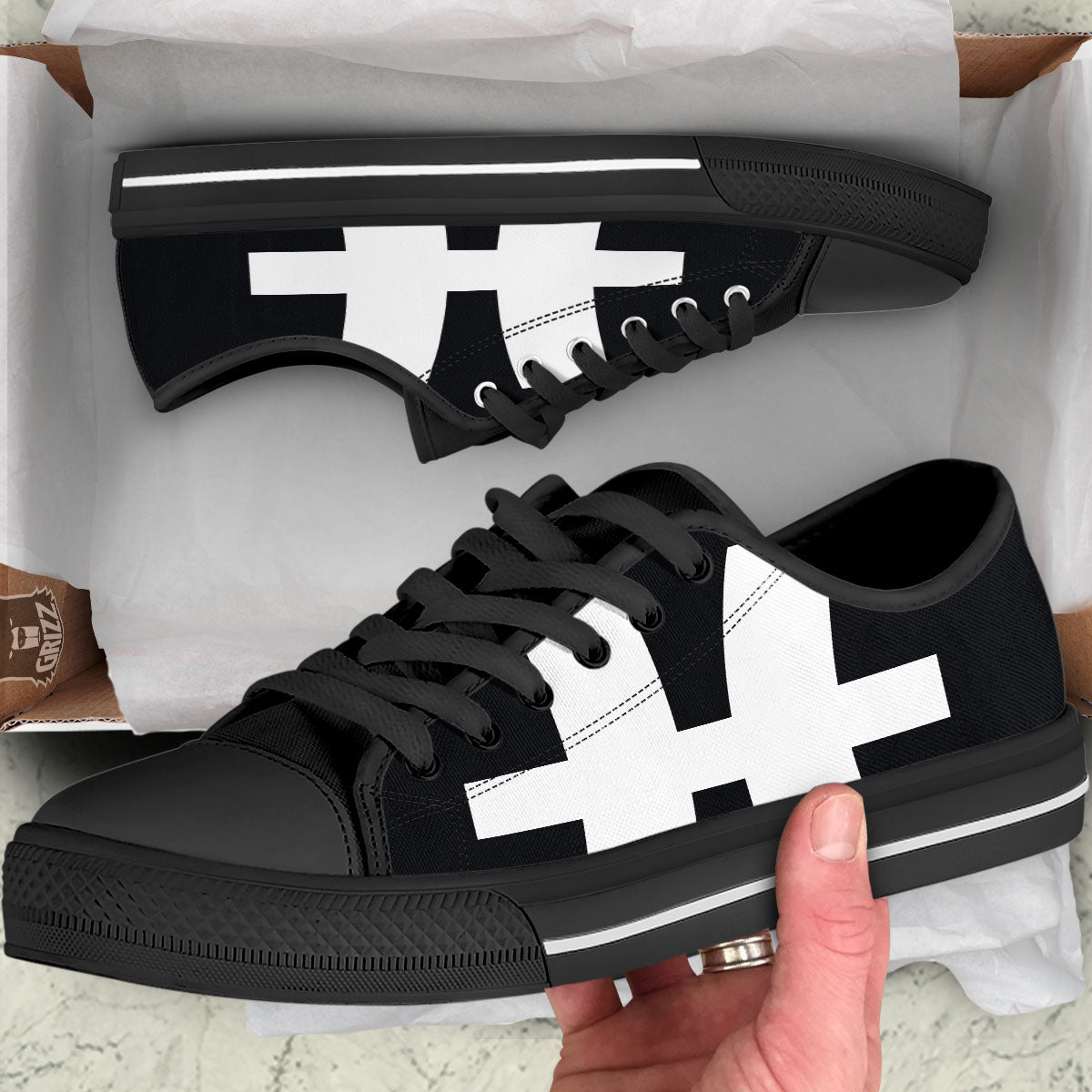 White And Black Pisces Sign Print Black Low Top Shoes-grizzshop