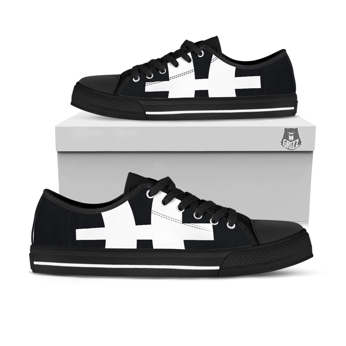 White And Black Pisces Sign Print Black Low Top Shoes-grizzshop