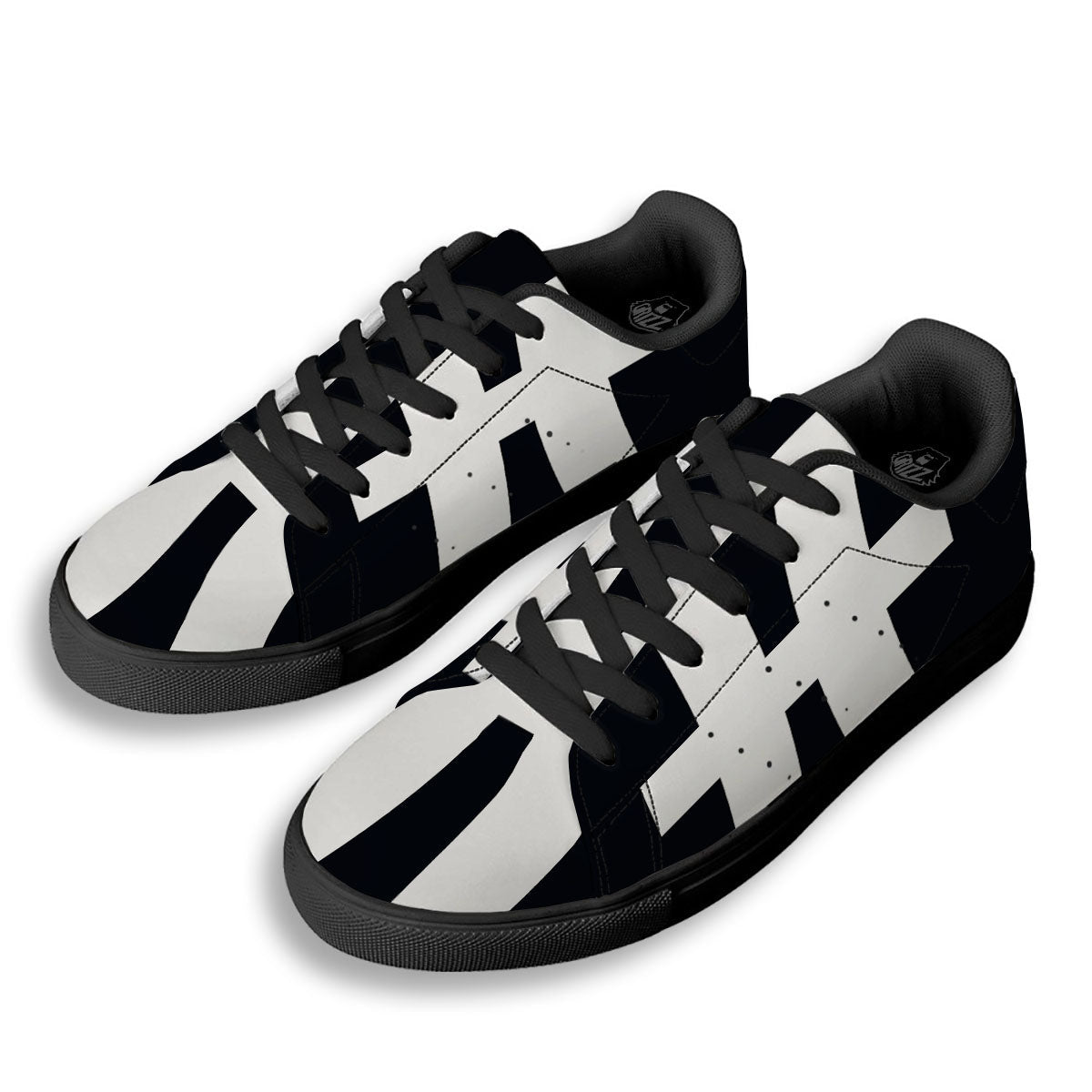 White And Black Pisces Sign Print Black Low Top Sneakers-grizzshop