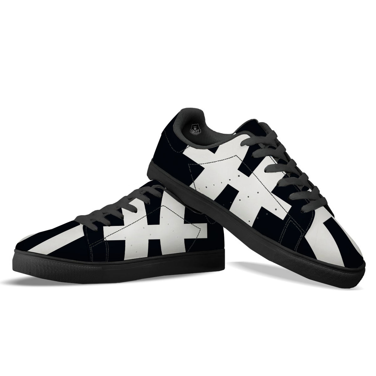 White And Black Pisces Sign Print Black Low Top Sneakers-grizzshop