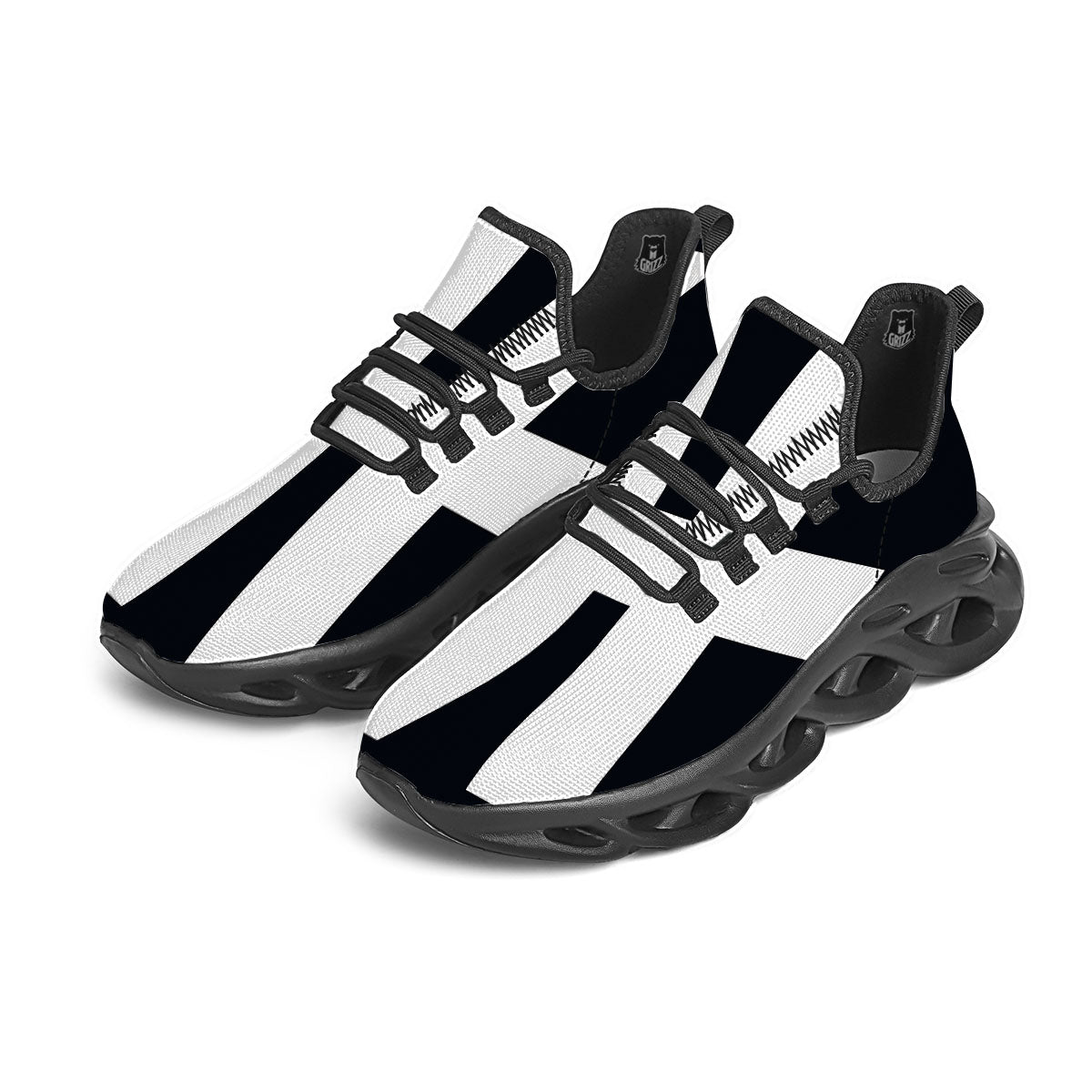 White And Black Pisces Sign Print Black Running Shoes-grizzshop