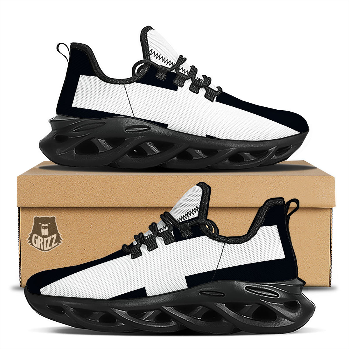 White And Black Pisces Sign Print Black Running Shoes-grizzshop