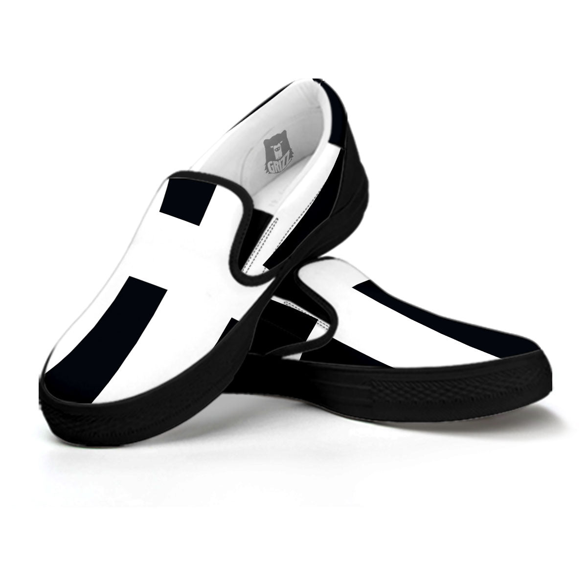 White And Black Pisces Sign Print Black Slip On Shoes-grizzshop