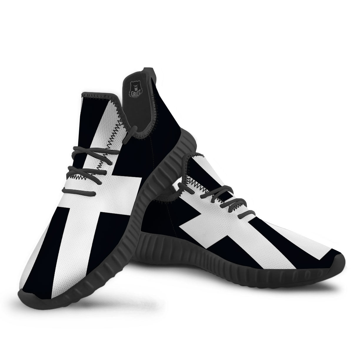 White And Black Pisces Sign Print Black Walking Shoes-grizzshop