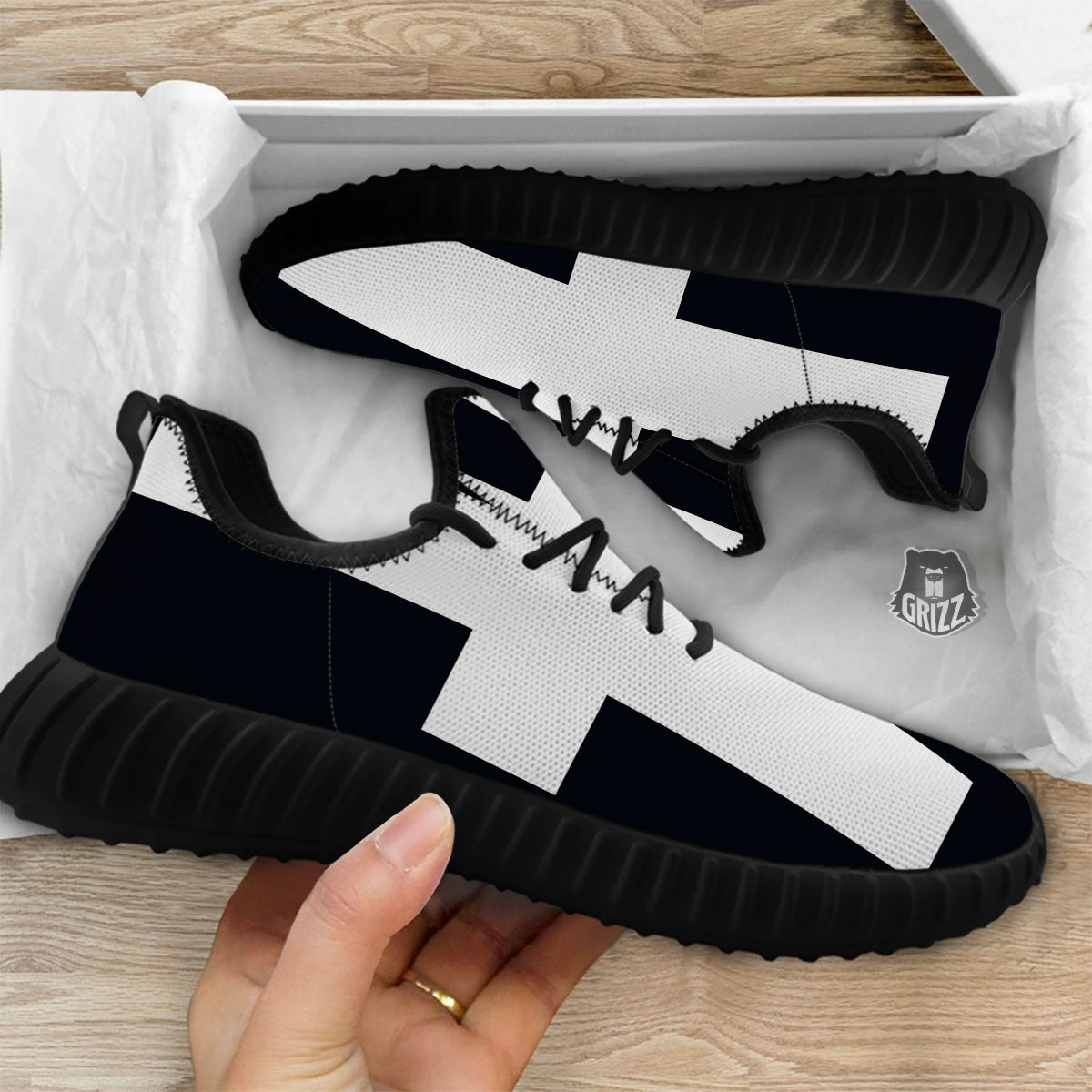 White And Black Pisces Sign Print Black Walking Shoes-grizzshop