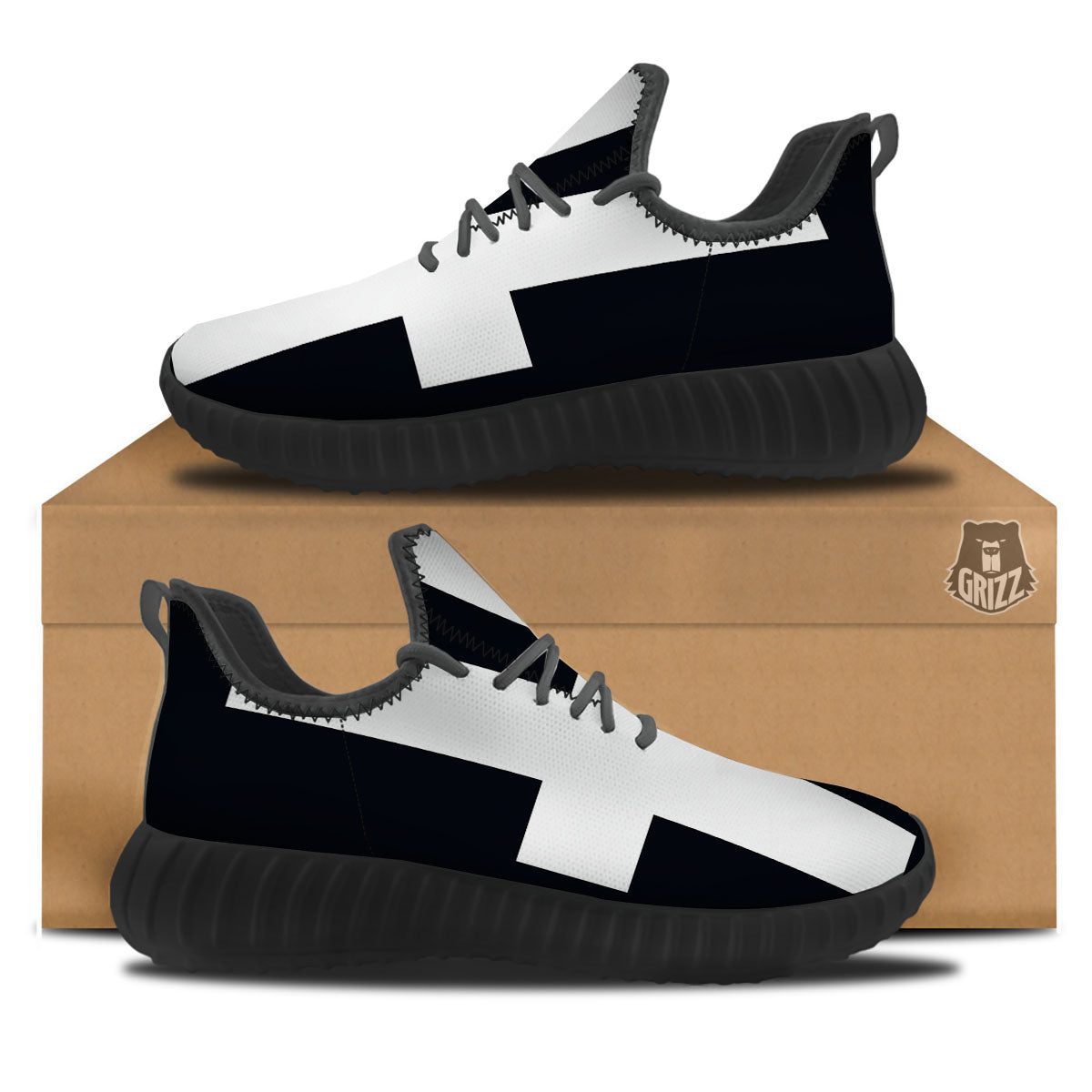 White And Black Pisces Sign Print Black Walking Shoes-grizzshop