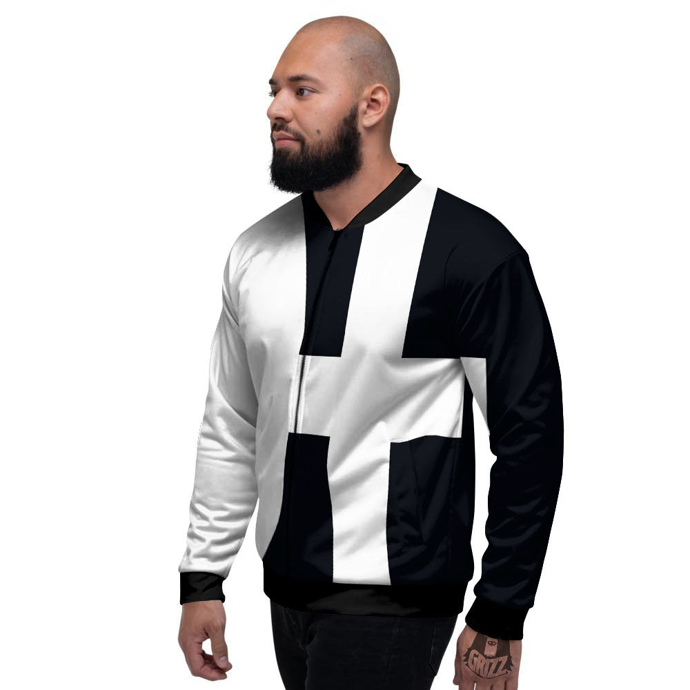 White And Black Pisces Sign Print Men's Bomber Jacket-grizzshop