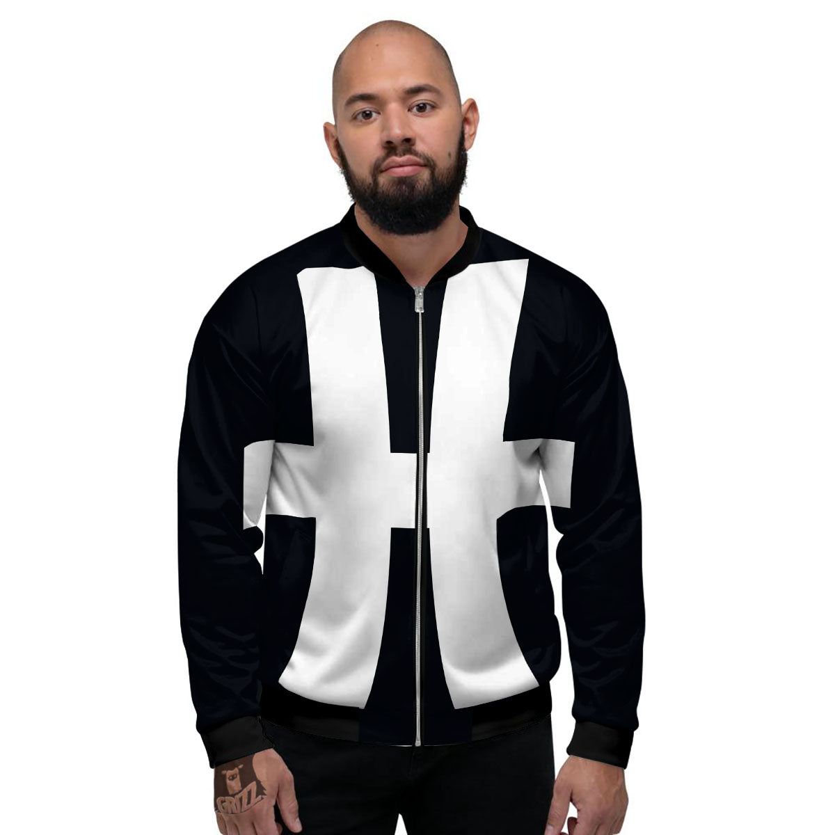 White And Black Pisces Sign Print Men's Bomber Jacket-grizzshop