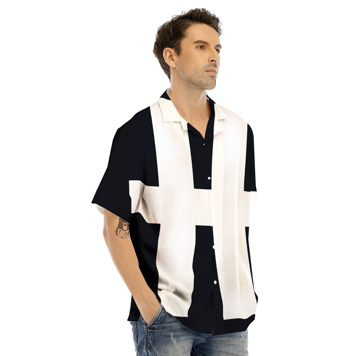 White And Black Pisces Sign Print Men's Hawaiian Shirt-grizzshop