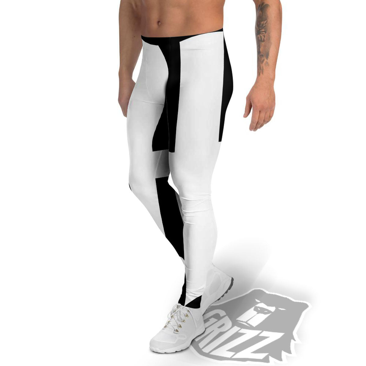 White And Black Pisces Sign Print Men's Leggings-grizzshop