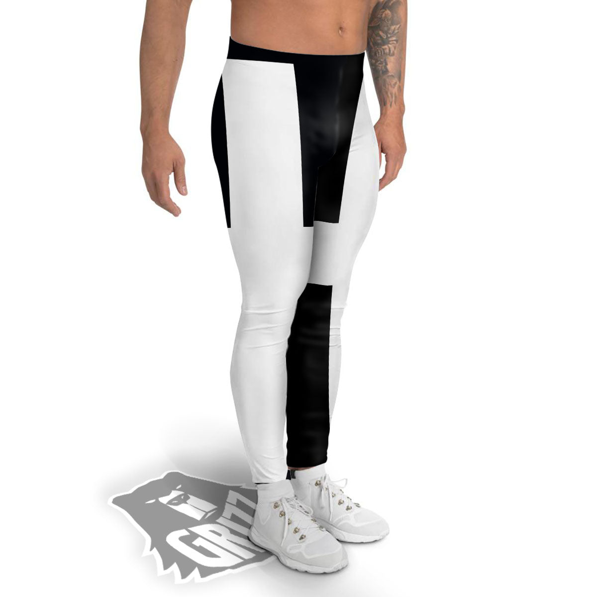 White And Black Pisces Sign Print Men's Leggings-grizzshop