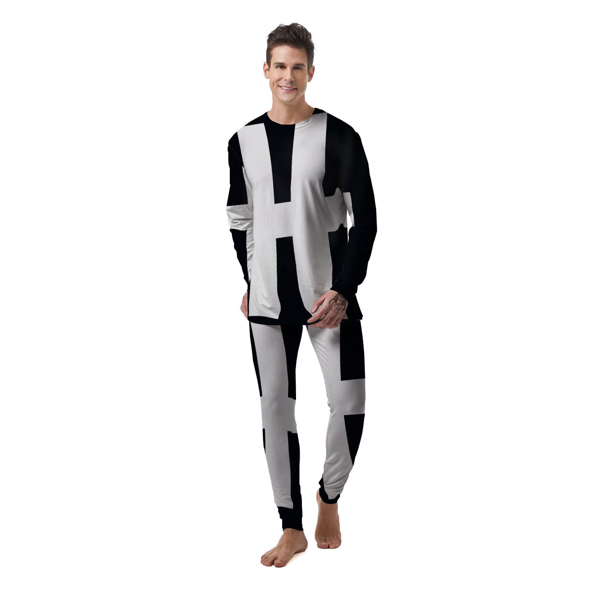 White And Black Pisces Sign Print Men's Pajamas-grizzshop