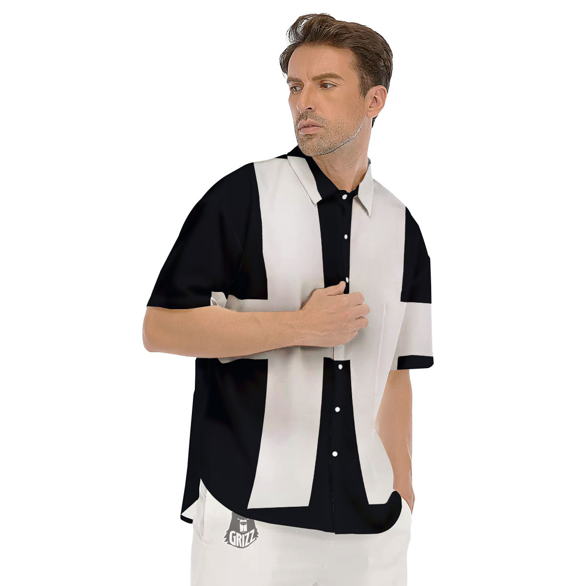 White And Black Pisces Sign Print Men's Short Sleeve Shirts-grizzshop
