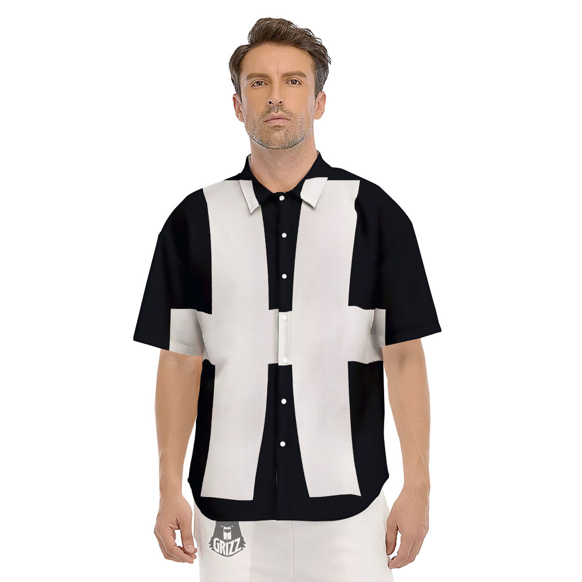White And Black Pisces Sign Print Men's Short Sleeve Shirts-grizzshop