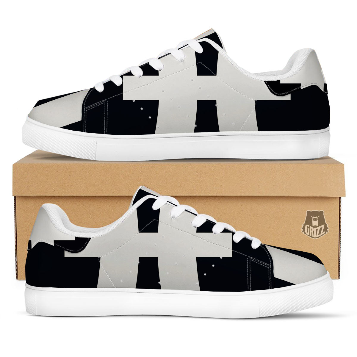 White And Black Pisces Sign Print White Low Top Sneakers-grizzshop