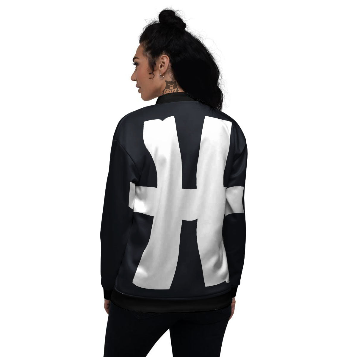 White And Black Pisces Sign Print Women's Bomber Jacket-grizzshop