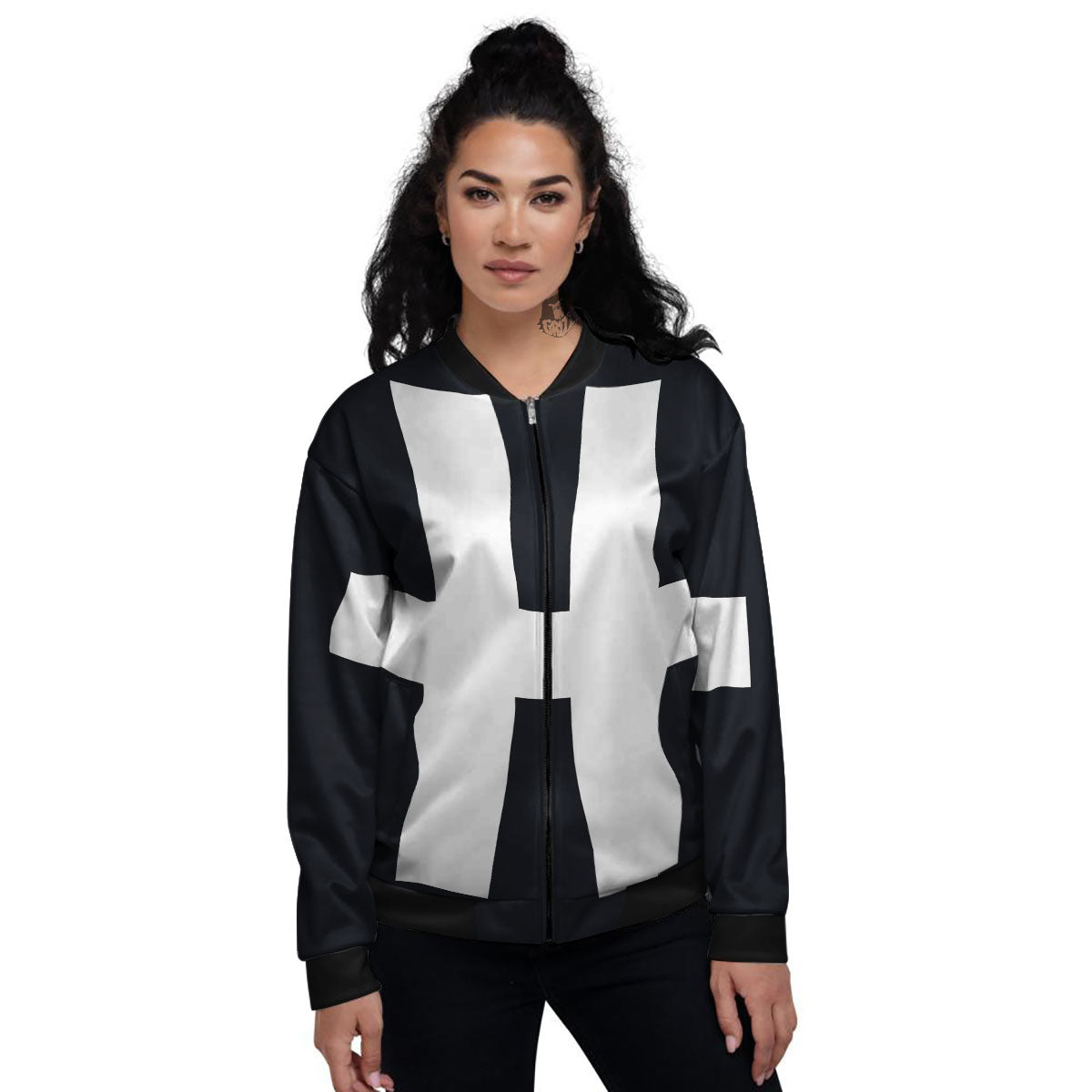 White And Black Pisces Sign Print Women's Bomber Jacket-grizzshop