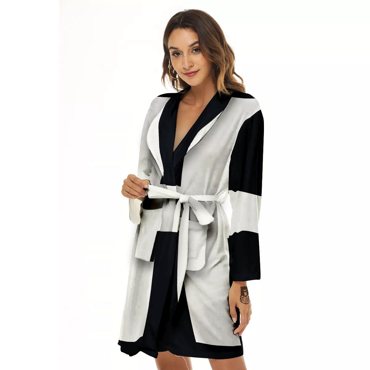 White And Black Pisces Sign Print Women's Robe-grizzshop
