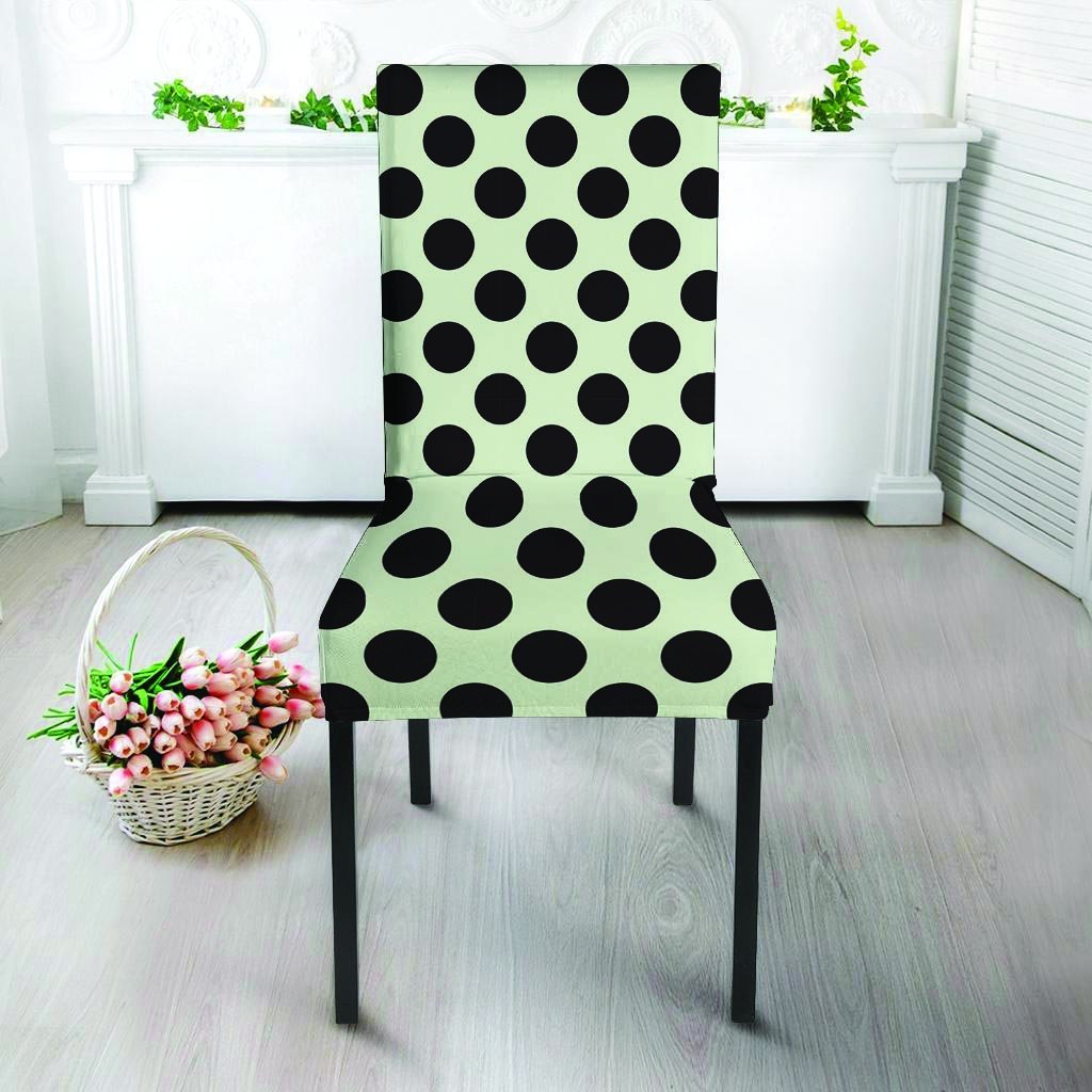 White And Black Polka Dot Print Chair Cover-grizzshop