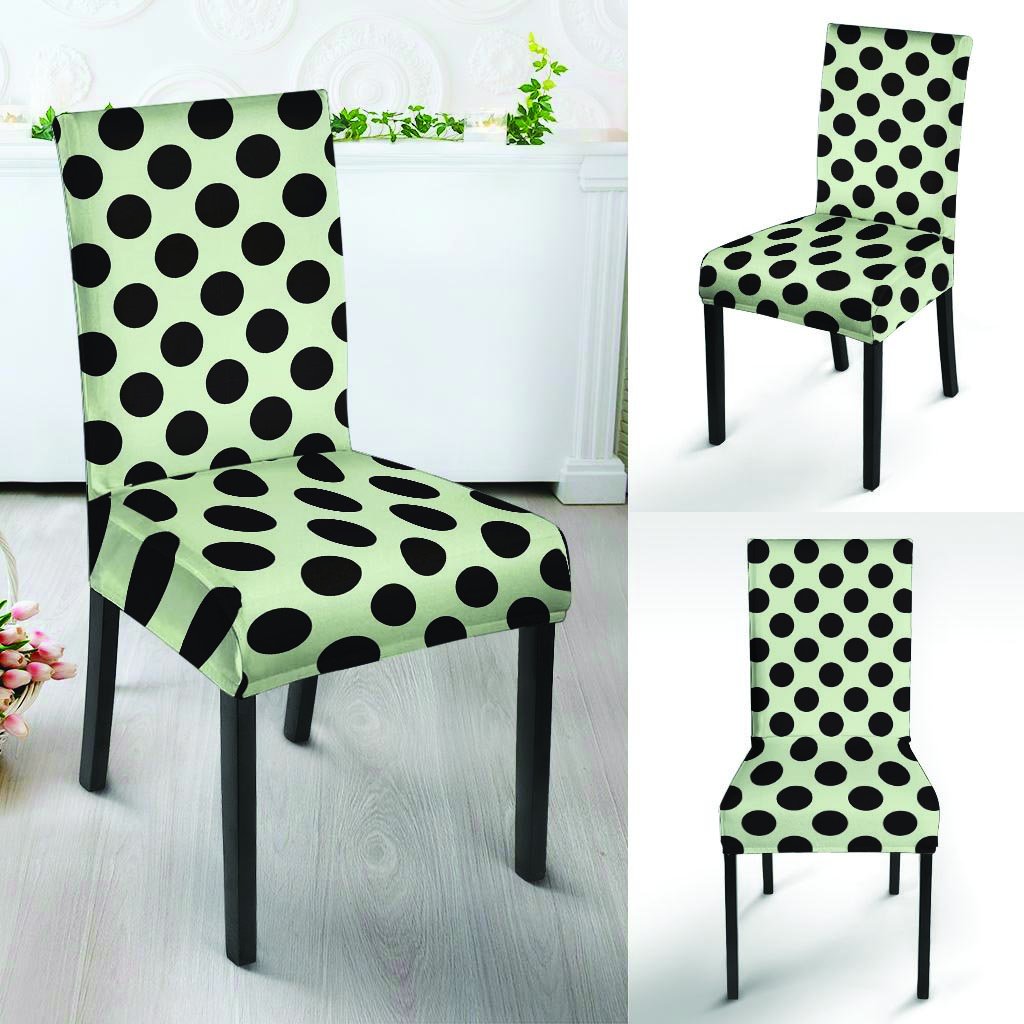White And Black Polka Dot Print Chair Cover-grizzshop
