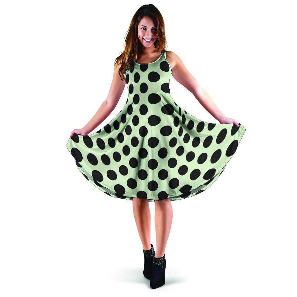 White And Black Polka Dot Print Dress-grizzshop