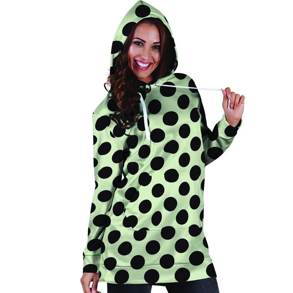 White And Black Polka Dot Print Hoodie Dress-grizzshop