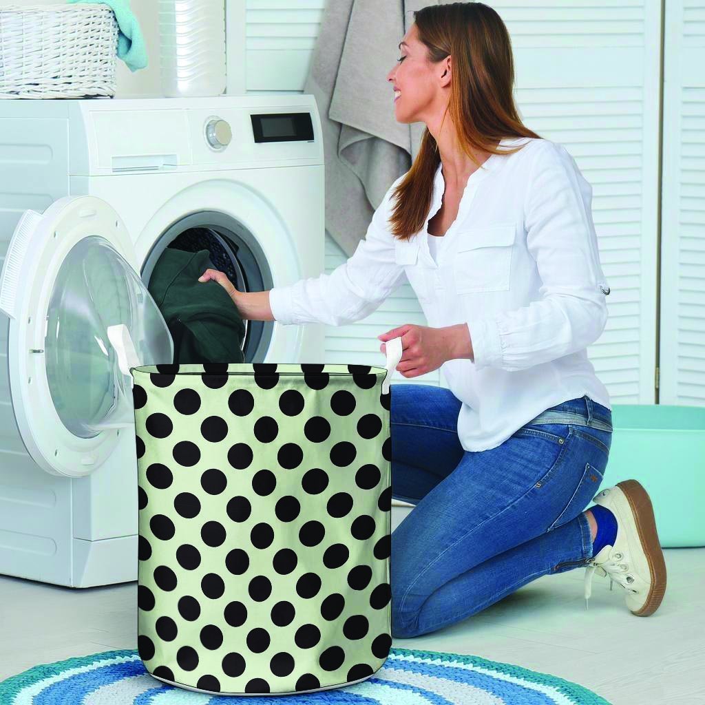 White And Black Polka Dot Print Laundry Basket-grizzshop