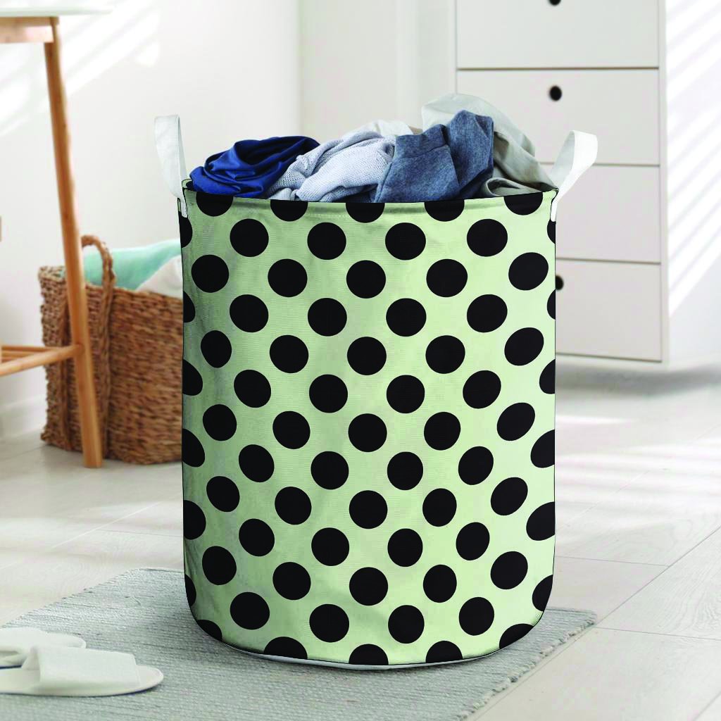 White And Black Polka Dot Print Laundry Basket-grizzshop