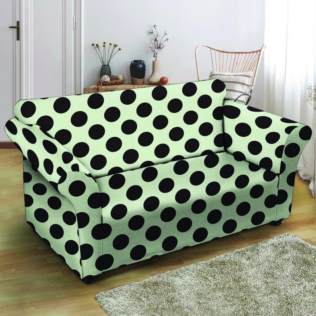 White And Black Polka Dot Print Loveseat Cover-grizzshop