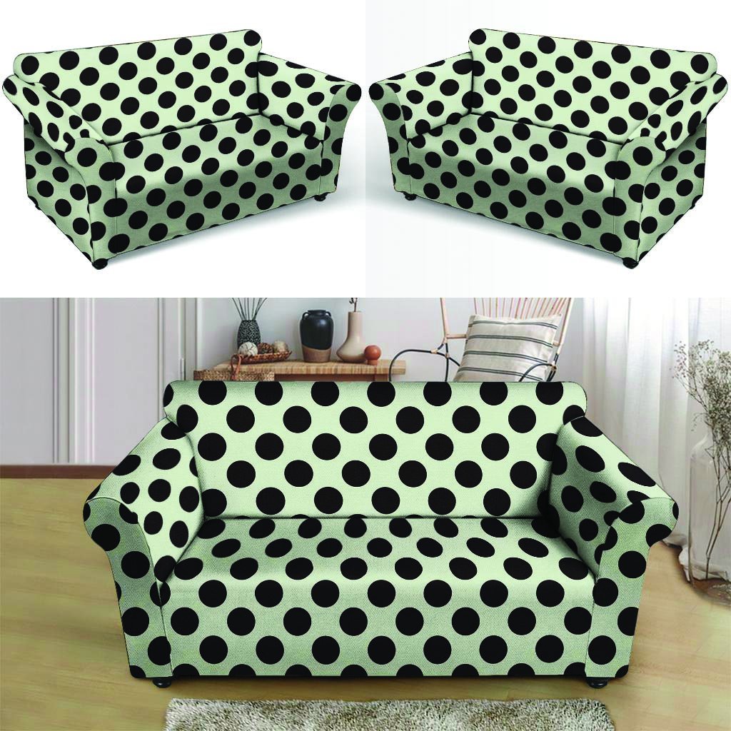 White And Black Polka Dot Print Loveseat Cover-grizzshop