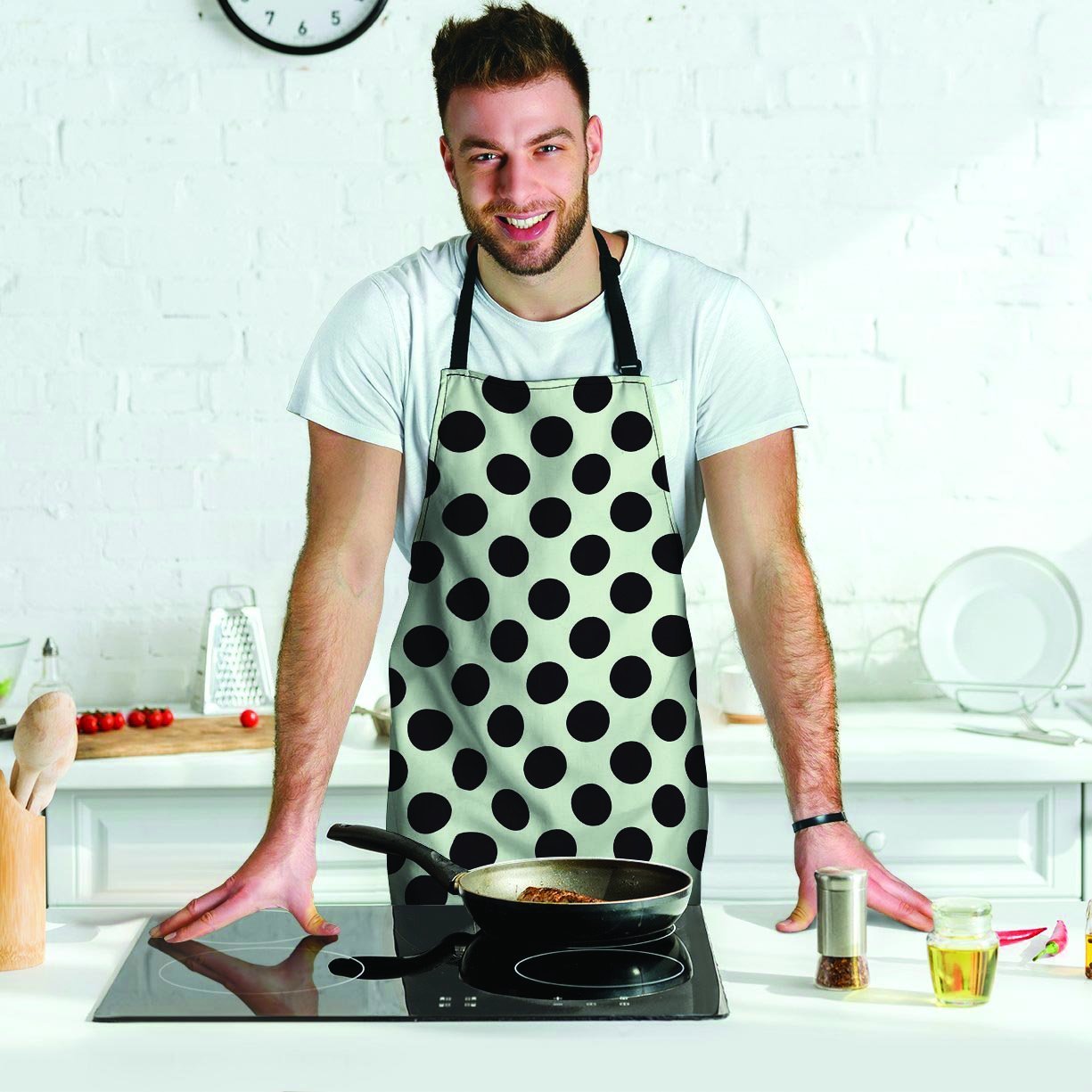 White And Black Polka Dot Print Men's Apron-grizzshop