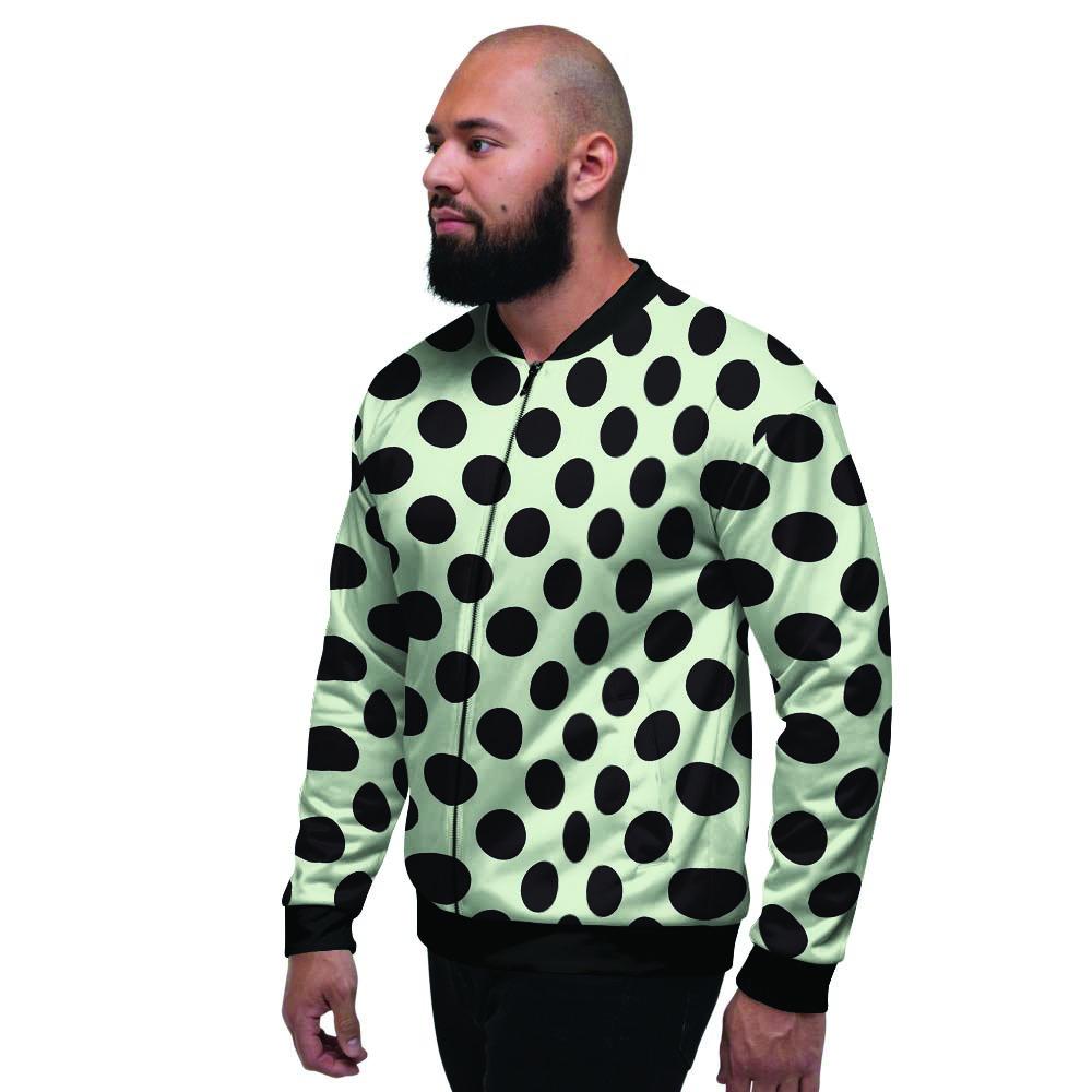 White And Black Polka Dot Print Men's Bomber Jacket-grizzshop