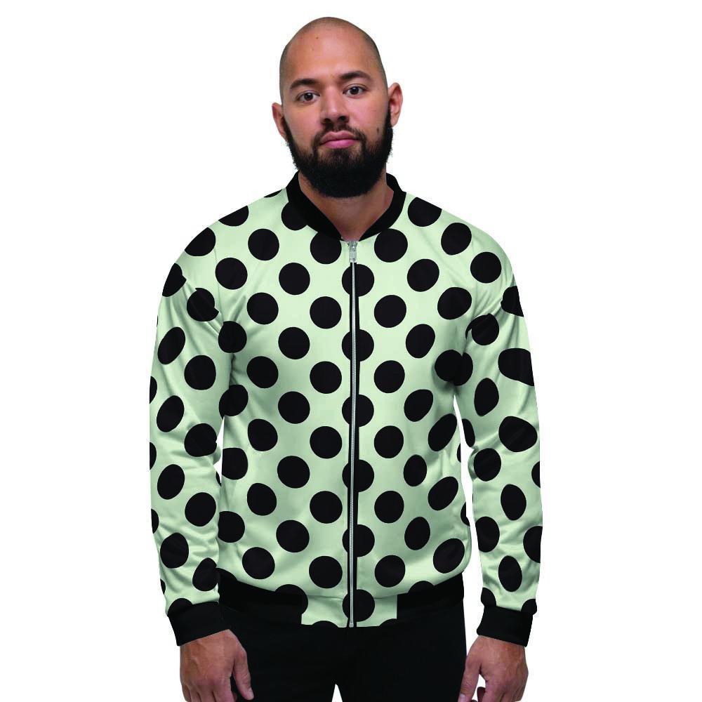 White And Black Polka Dot Print Men's Bomber Jacket-grizzshop
