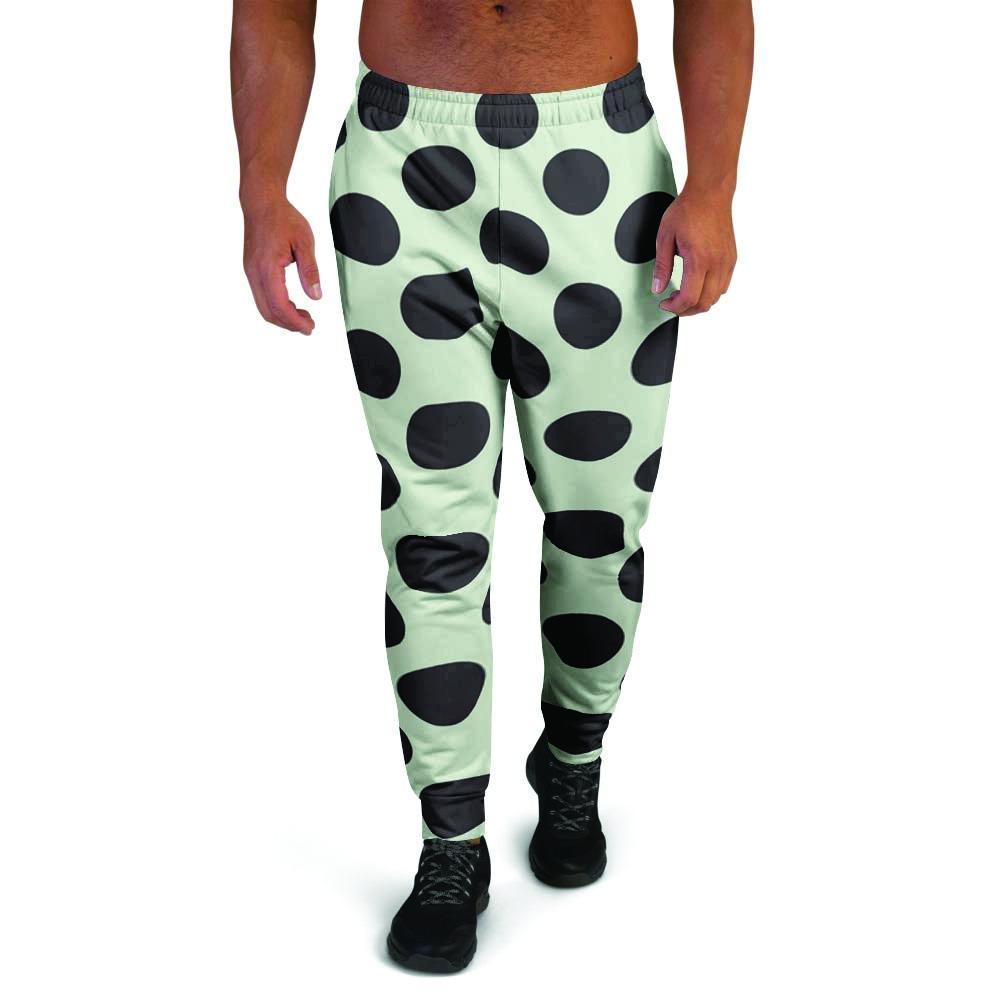 White And Black Polka Dot Print Men's Joggers-grizzshop